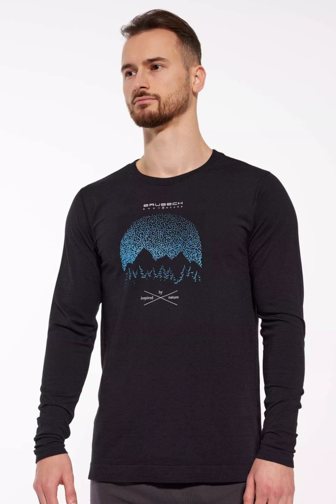 Koszulka termoaktywna z długim rękawem męska Brubeck Outdoor Wool Pro LS14140A czarny góry