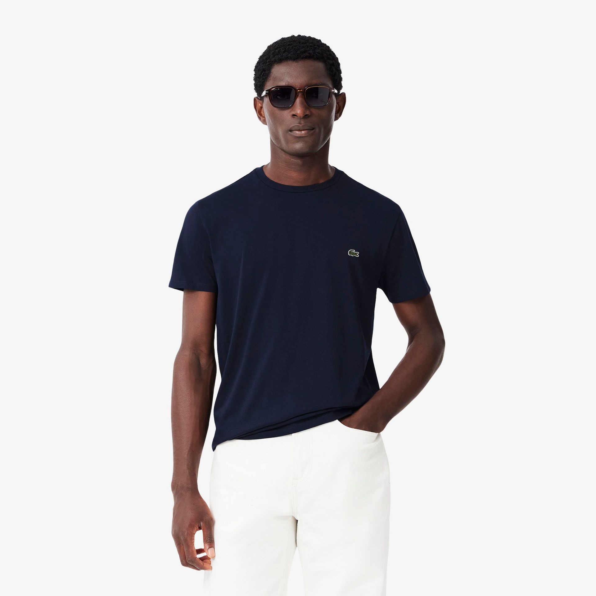 Lacoste Męski T-Shirt Z Okrągłym Dekoltem Z Dżerseju Z Bawełny Pima