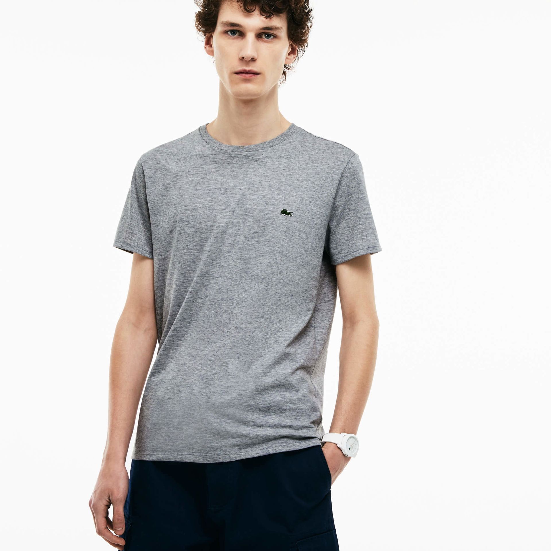 Lacoste Męski T-Shirt Z Okrągłym Dekoltem Z Dżerseju Z Bawełny Pima