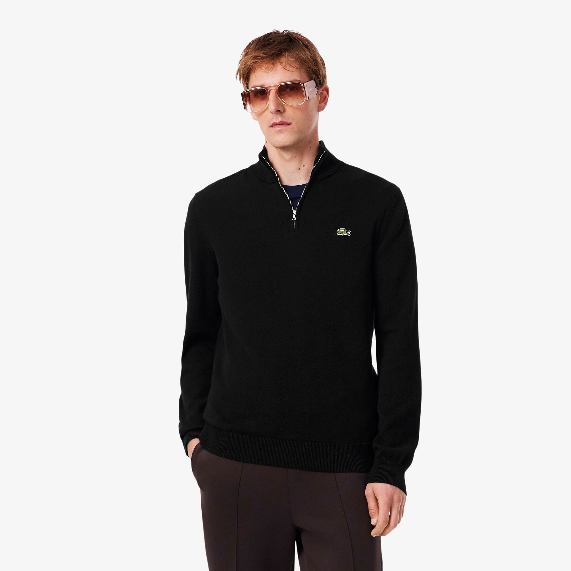 Lacoste Męski Sweter Z Bawełny Organicznej Zapinany Na Zamek Pod Szyją