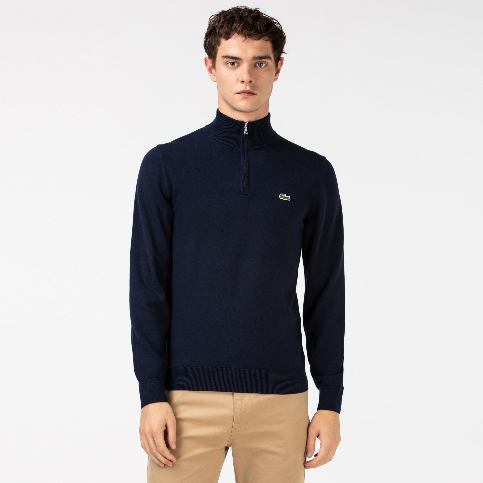 Lacoste Męski Sweter Z Bawełny Organicznej Zapinany Na Zamek Pod Szyją