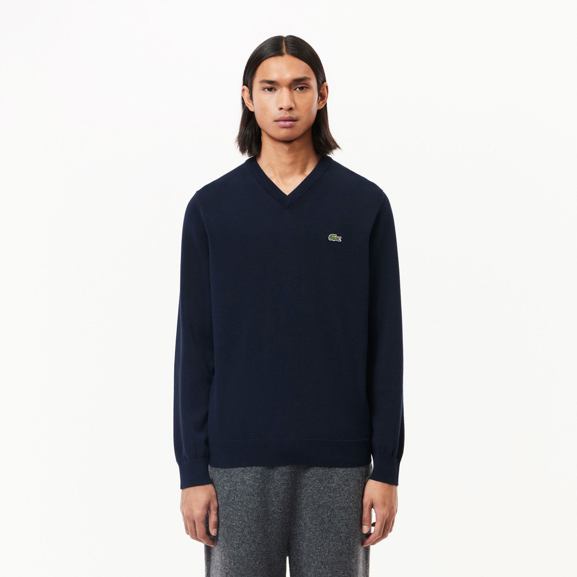 Lacoste Męski sweter z bawełny organicznej z dekoltem w kształcie litery V