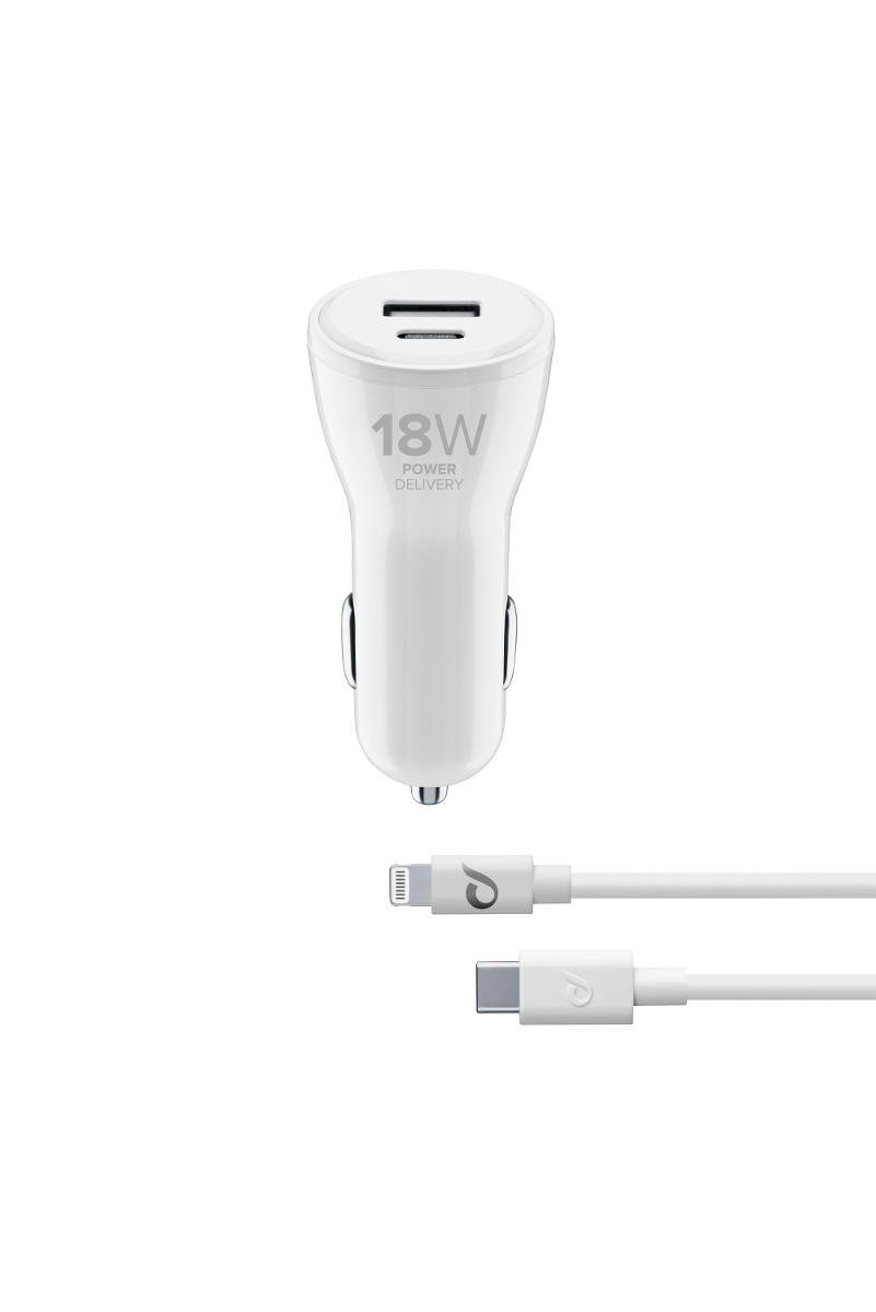 Ładowarka samochodowa Cellularline USB-C 18 W + USB-A 12 W do szybszego ładowania urządzeń Apple
