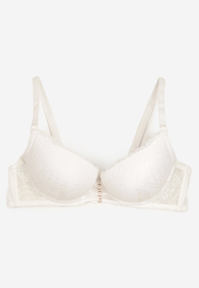 Jasnobeżowy Elegancki Biustonosz z Koronką i Zapięciem na Haftki Mairiel