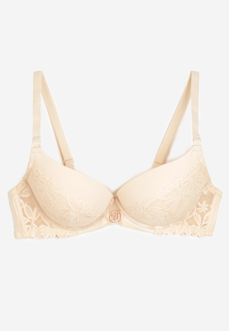 Jasnobeżowy Biustonosz Push Up z Koronkowymi Detalami Mailese