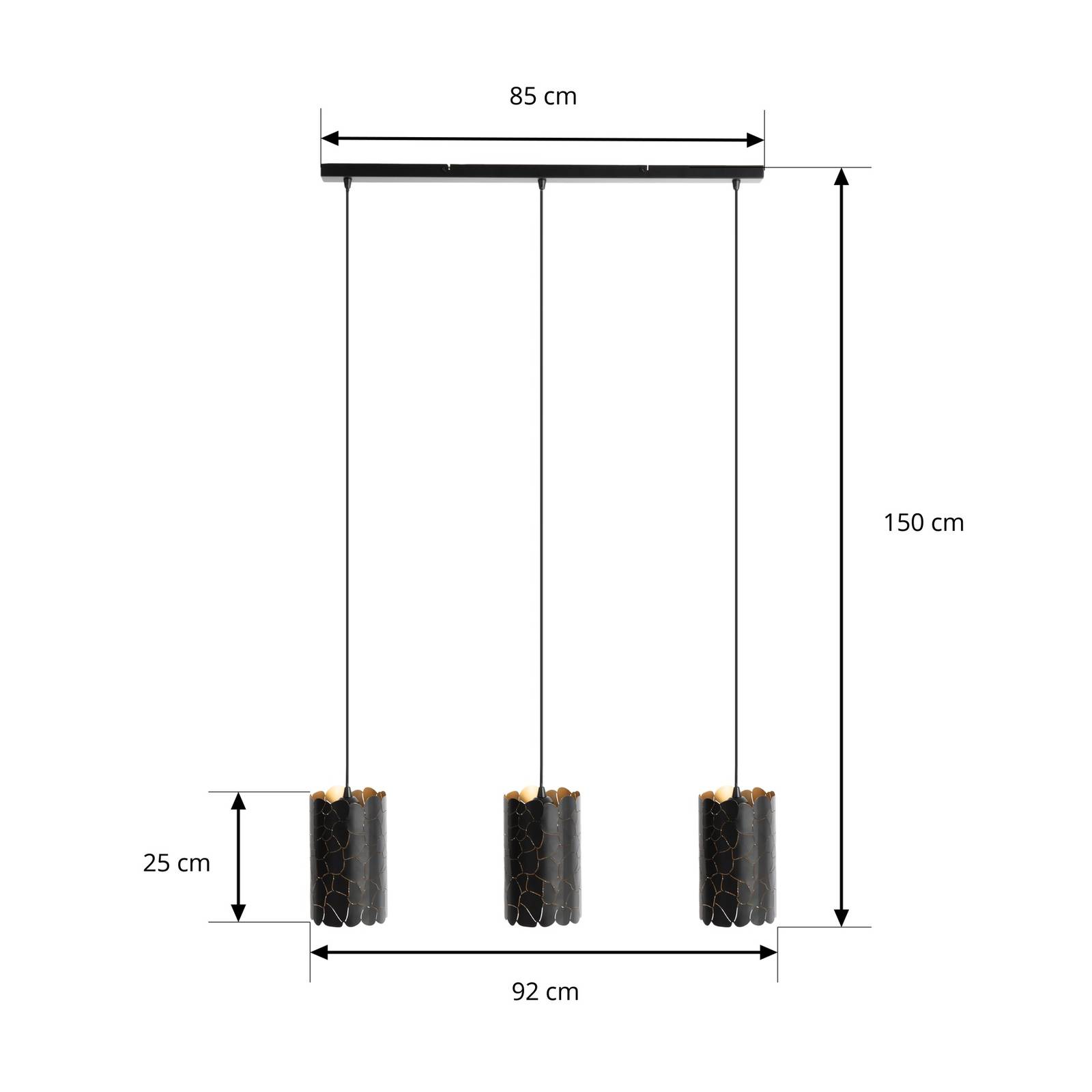 Lindby Lampa wisząca Aralena, czarny/złoty, 3-punktowa, długość93cm