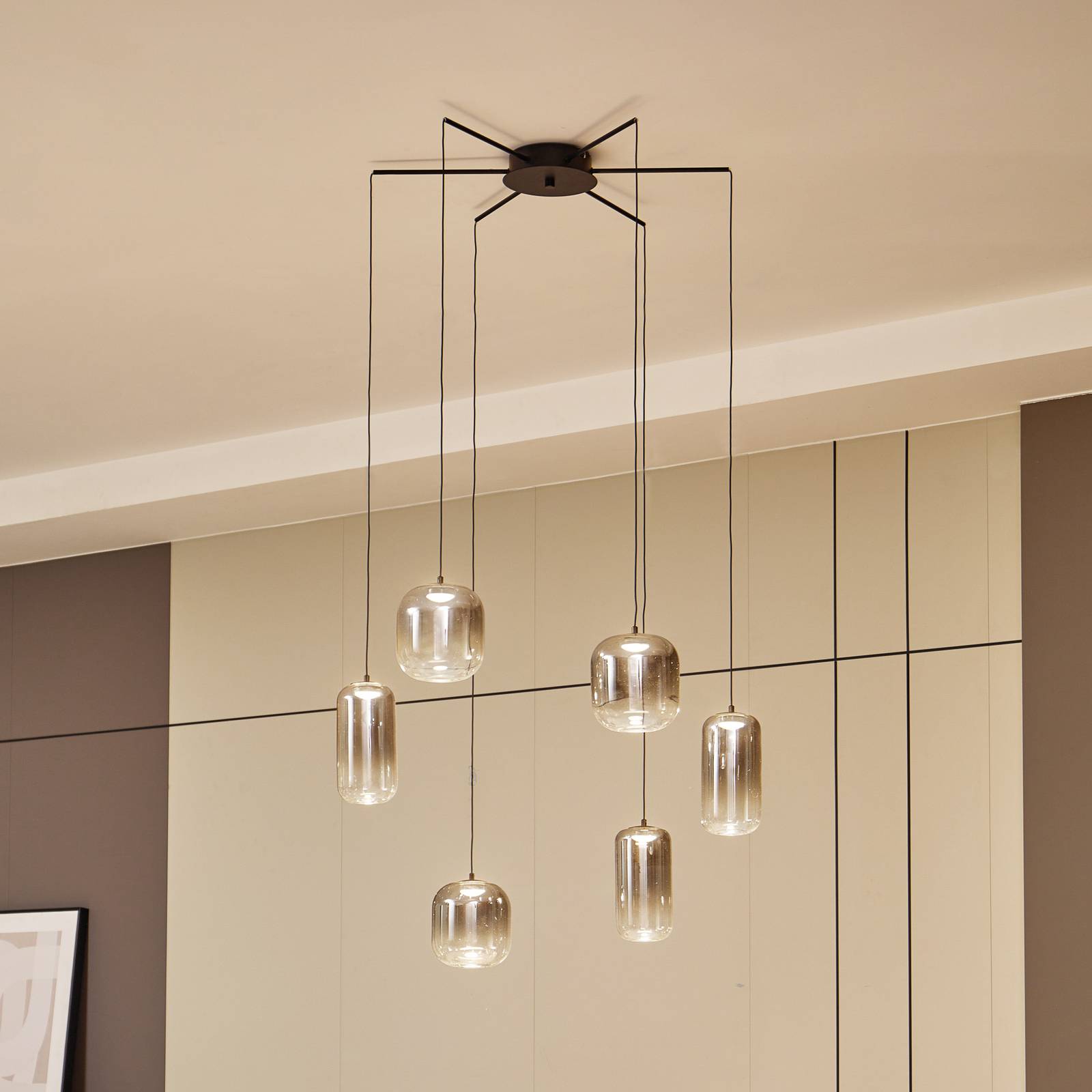 Lampa wisząca Lucande LED Avelina, dymny szary, 6-punktowa