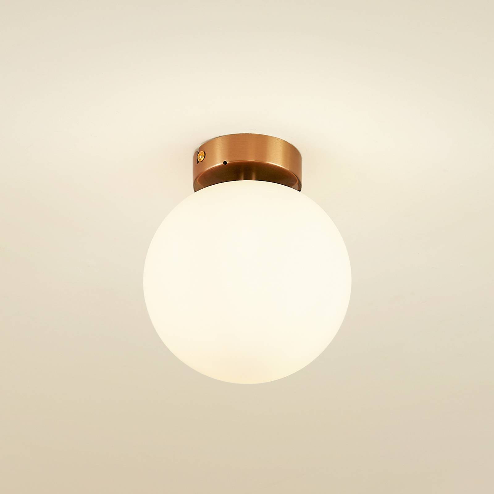 Lampa sufitowa Lucande Bidolo, kolor mosiądz, szkło, 15 cm, IP44