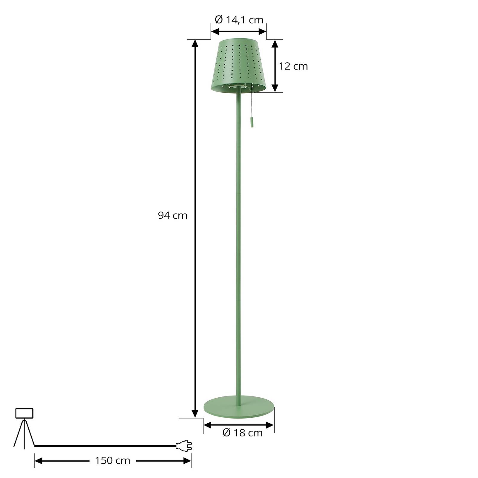 Lindby Lampa stojąca LED Hilario, zielona, żelazo, akumulator