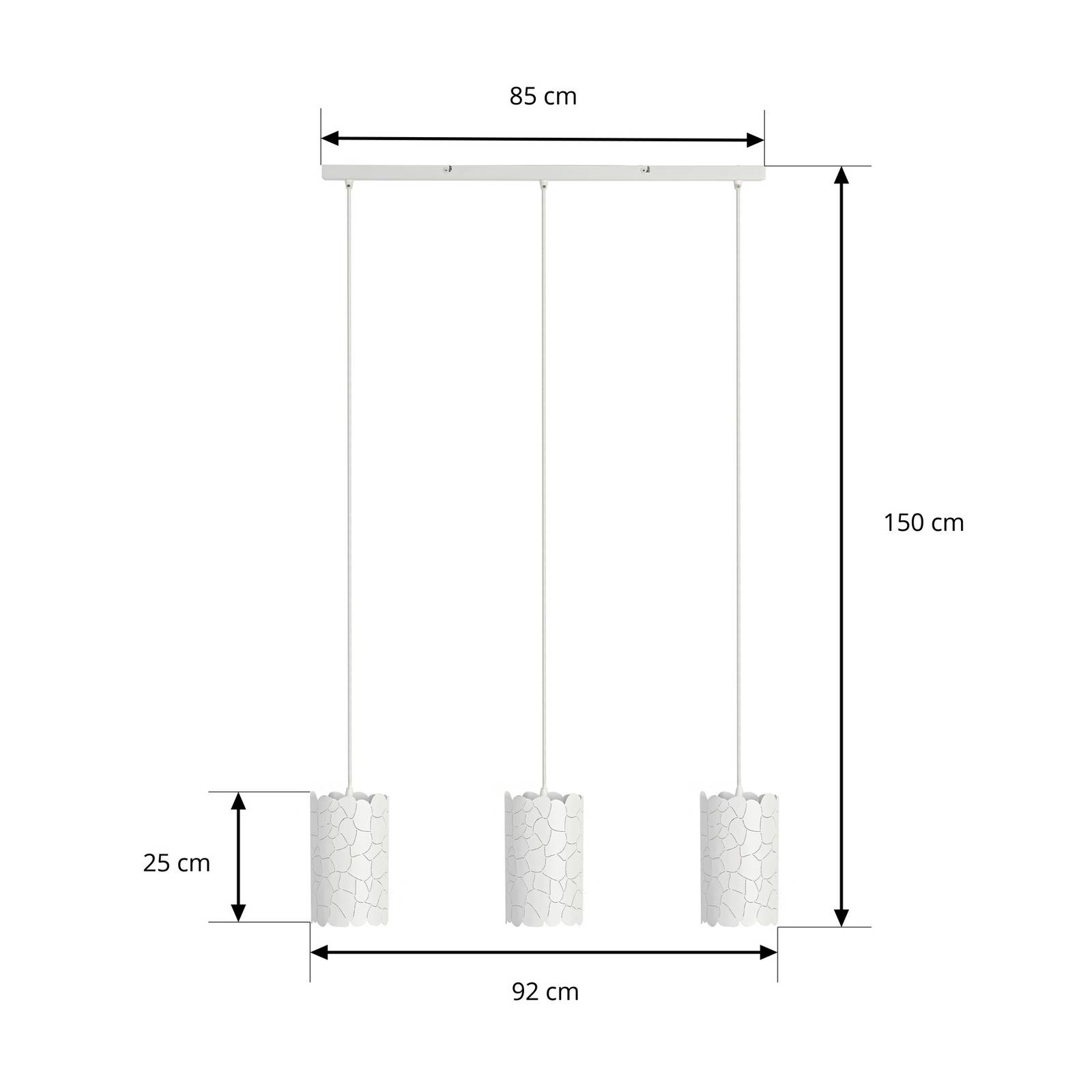 Lampa wisząca Lindby Aralena, biała, 3-punktowa, długość 92 cm