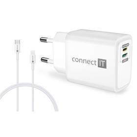 Ładowarka sieciowa Connect IT 1x Lightning + 1×USB-C, 20W + kabel Lightning/USB-C (CWC-2090-WH) Biała