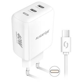 Ładowarka sieciowa Aligator Power Delivery 40W, 2xUSB-C + USB-C kabel (CHPD0024) Biała