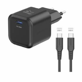 Ładowarka sieciowa Swissten GAN 1x USB-C 35W PD + Datový kabel USB-C/USB-C 1,2 M (22070230) Czarna
