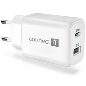 Ładowarka sieciowa Connect IT Wanderer2 GaN, 1× USB-C + 1x USB-A, 33W PD (CWC-2080-WH) Biała