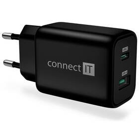 Ładowarka sieciowa Connect IT Wanderer2 GaN, 1× USB-C + 1x USB-A, 33W PD (CWC-2080-BK) Czarna
