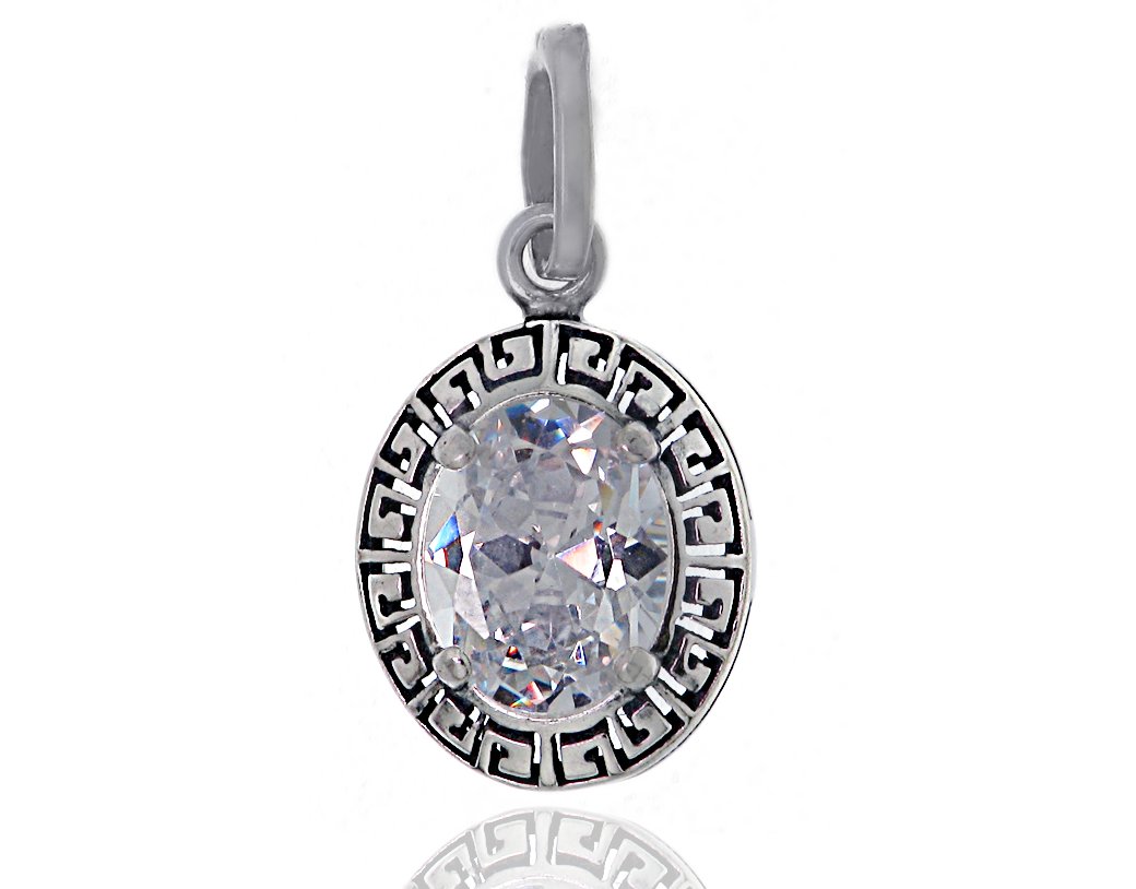 Wisiorek Srebrny Grecki Duża Cyrkonia 10Mm Pr. 925