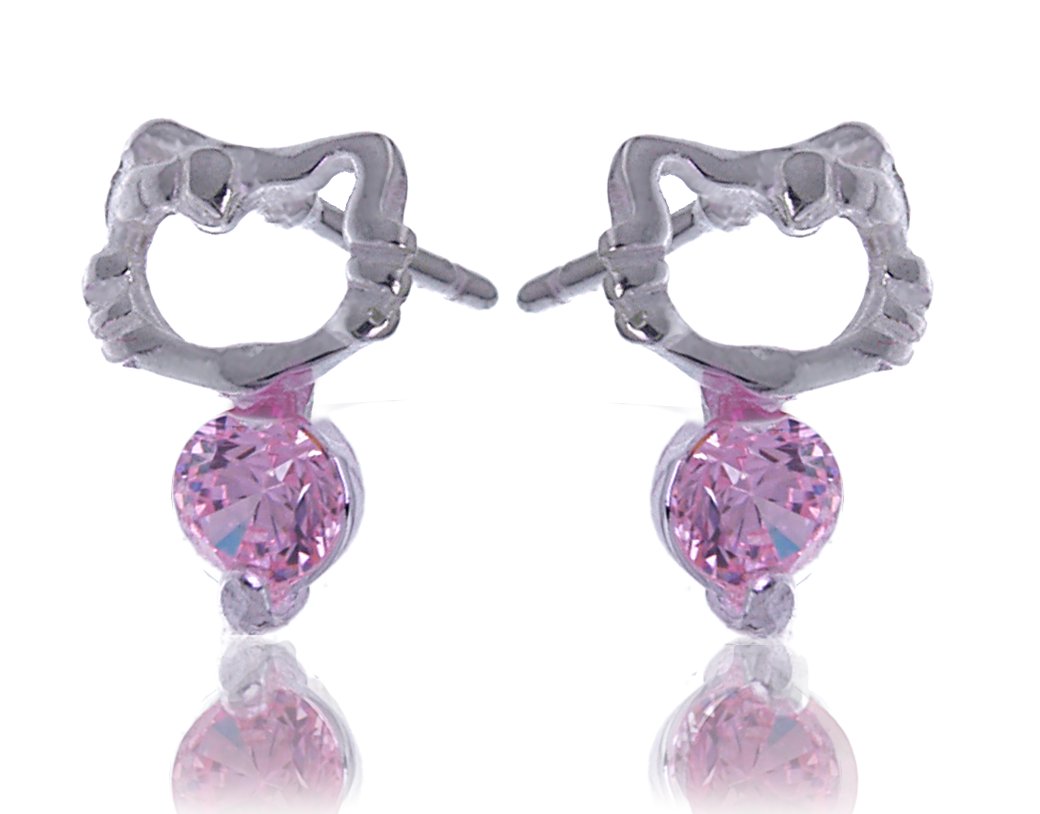 Srebrne Kolczyki Hello Kitty Sztyft Róż 10Mm 925