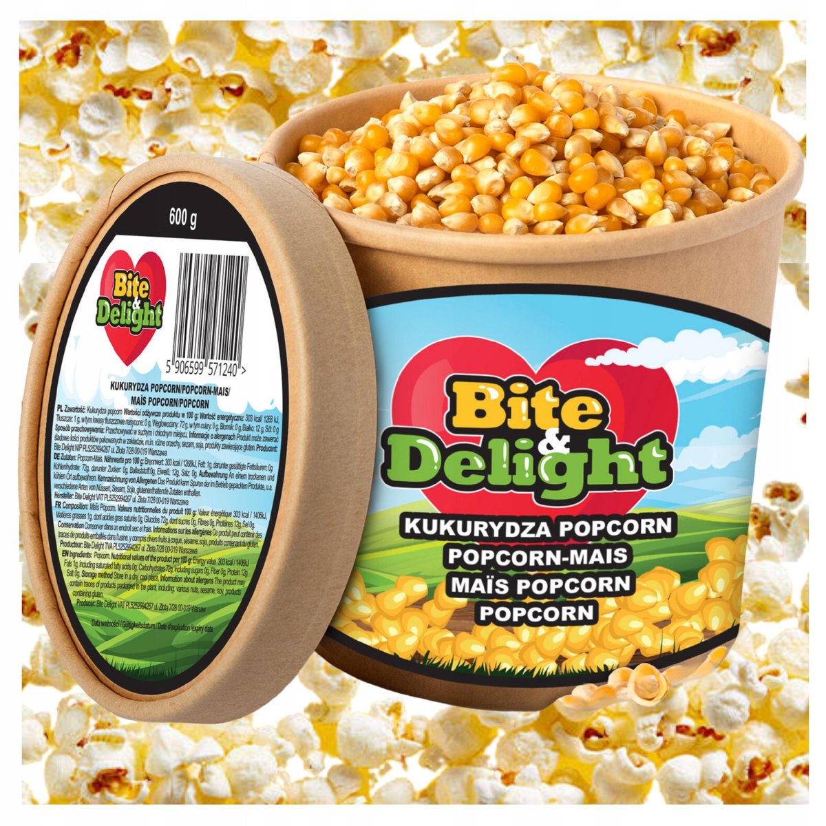 Kukurydza popcorn ziarno do prażenia bez soli 99,8% OTWARTYCH ZIAREN 600g