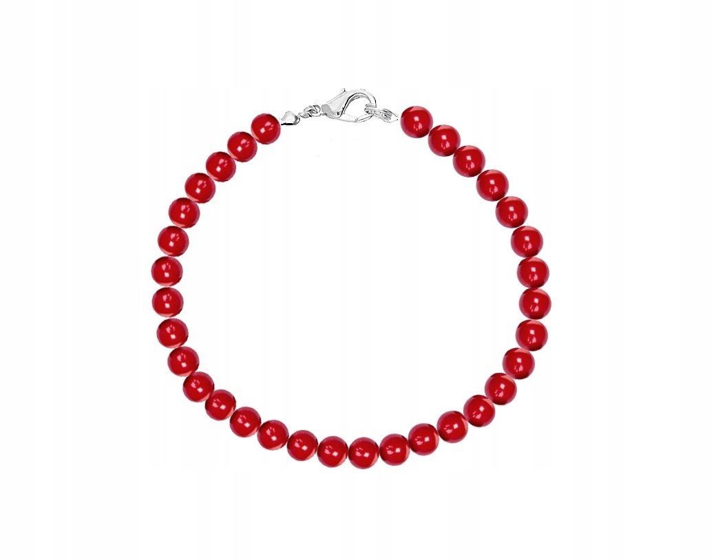 Bransoletka Korale Perełki Perły Czerwone 6Mm 19Cm