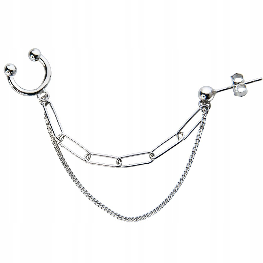 Srebrna Nausznica Z Łańcuszkiem Chain Kuleczka 925