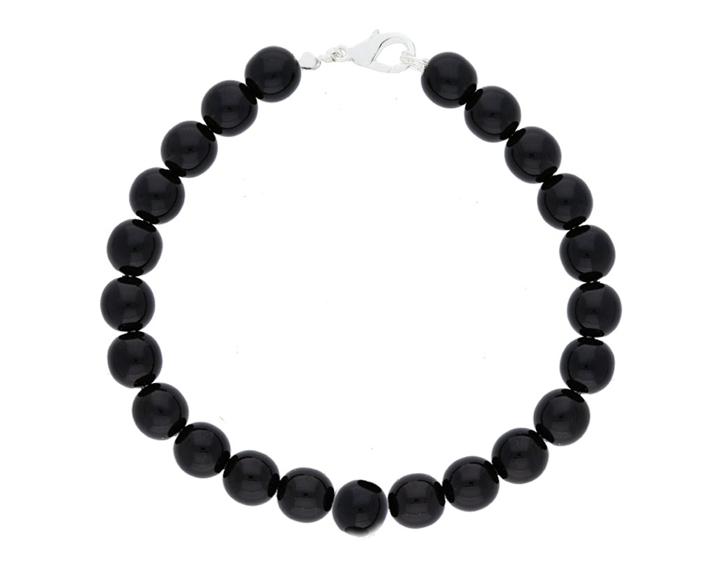 Srebrna Bransoletka Perły Perełki Czarne 8Mm 19Cm