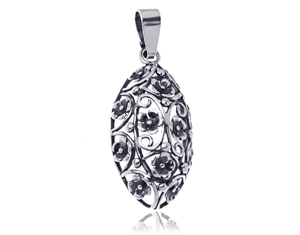 Srebrny Wisiorek Ażurowe Kwiaty 4Cm Srebro 925