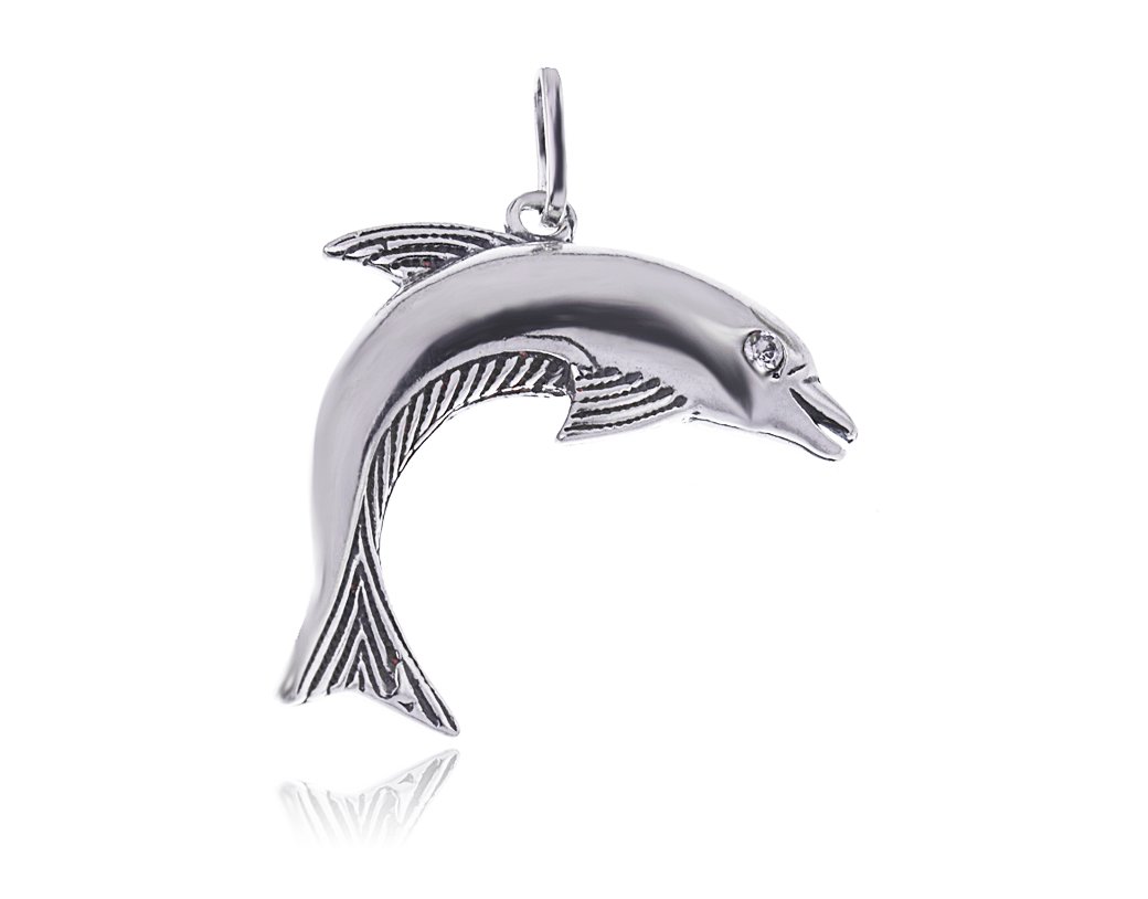 Srebrny Wisiorek Delfin Delfinek Z Cyrkonią 925