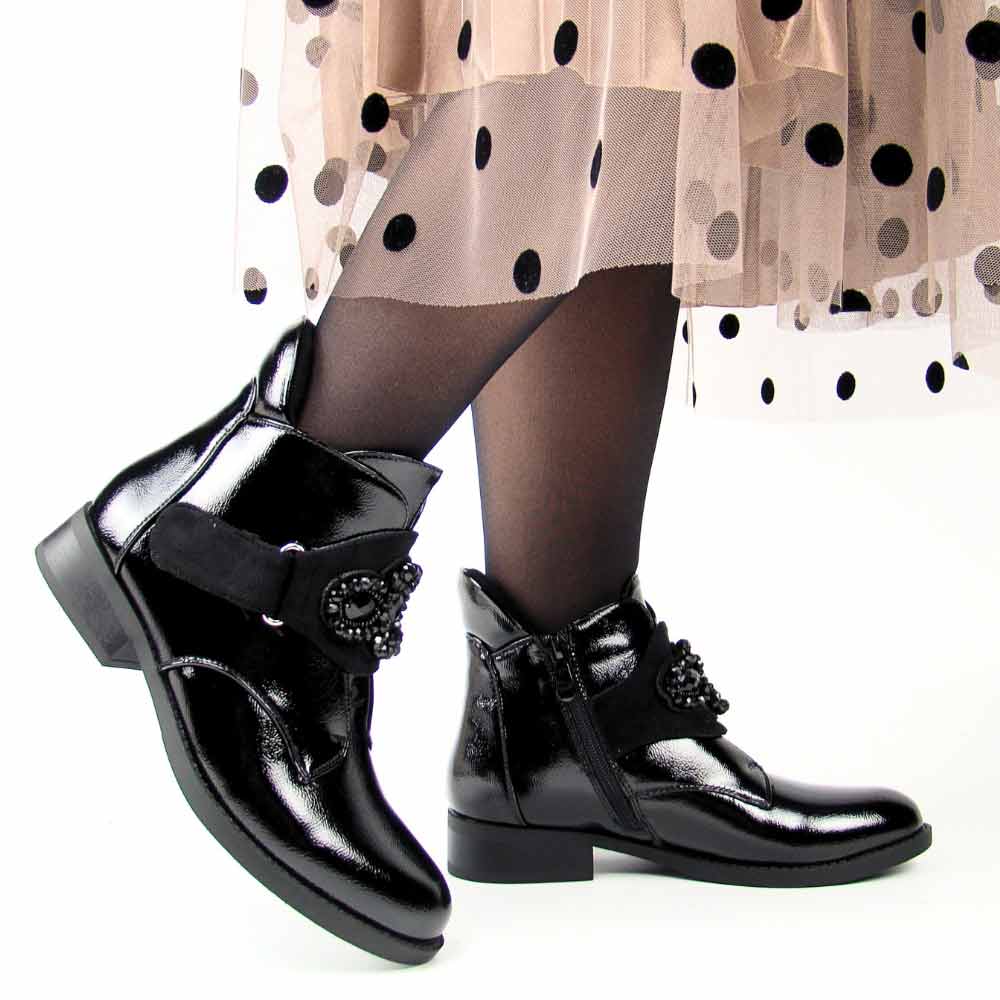 S.Barski HY42-021 Botki damskie jesienne zimowe eleganckie lakierki