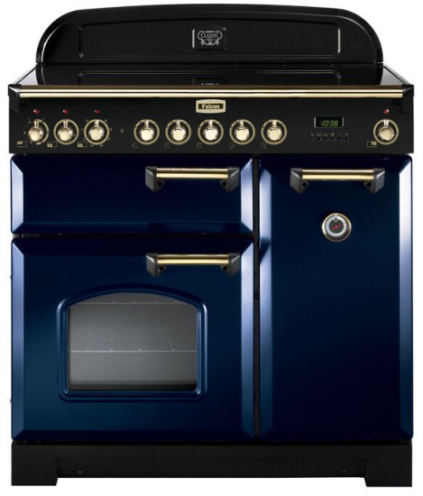 Kuchnia z płytą ceramiczną FALCON Classic Deluxe 90 Niebieski regal mosiądz
