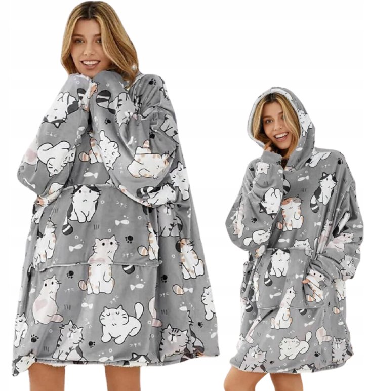 KOC BLUZA OVERSIZE CIEPŁA 2W1 FUTRZAK KOT [UB-KB-WZ-1]