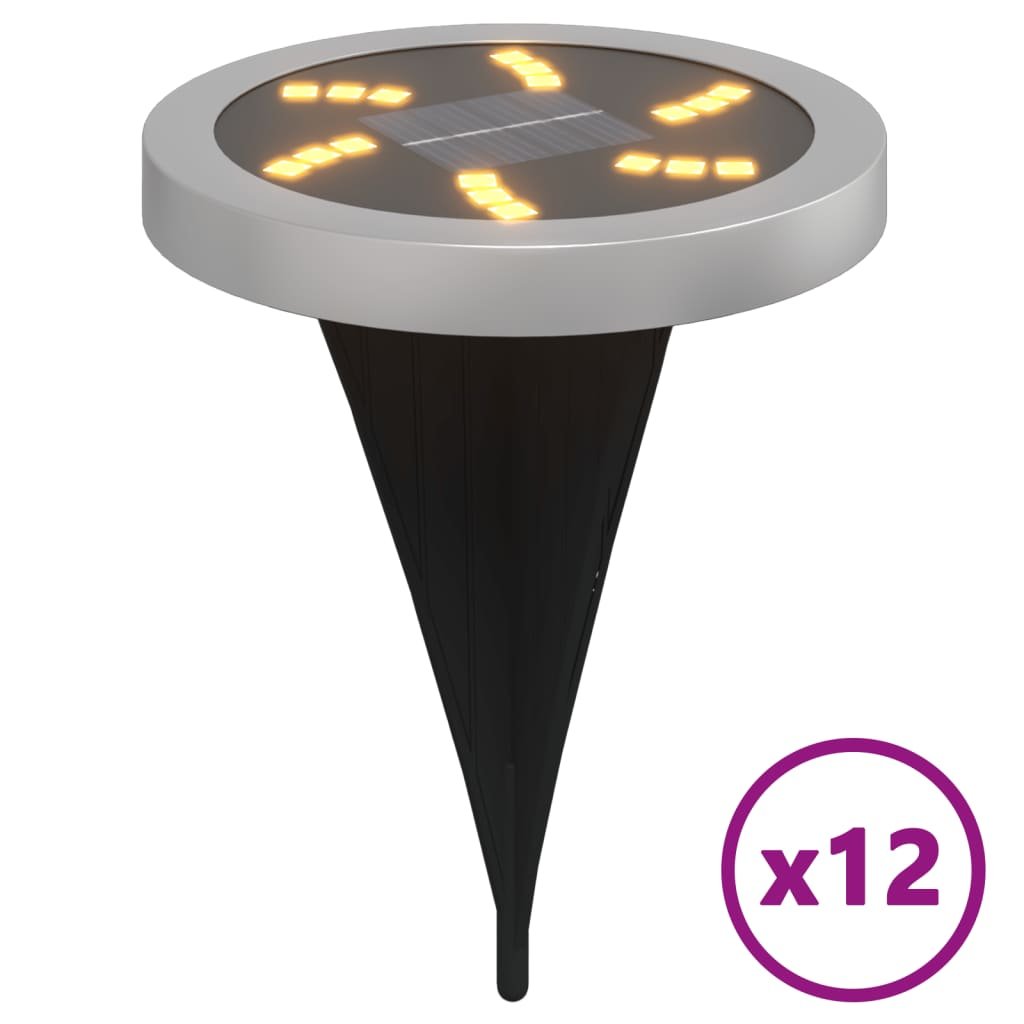 vidaXL Solarne lampki gruntowe, z kolcami, 12 szt., ciepłe białe