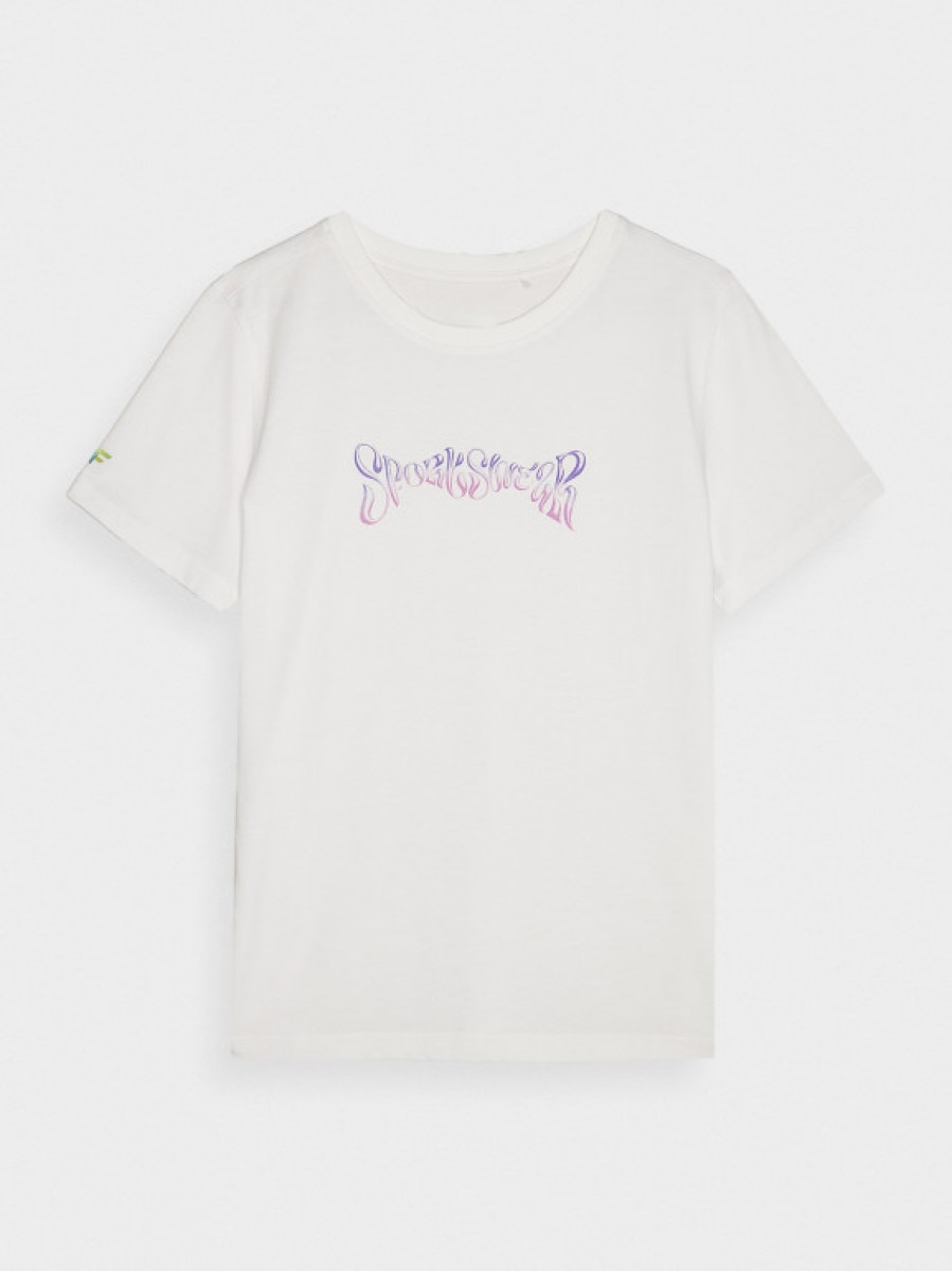 Damski t-shirt z nadrukiem 4F 4FWAW24TTSHF1703 - biały