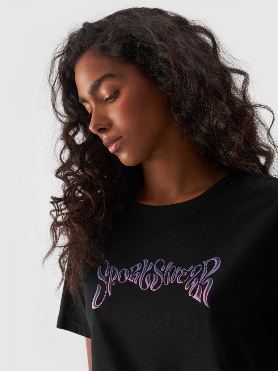 Damski t-shirt z nadrukiem 4F 4FWAW24TTSHF1703 - czarny