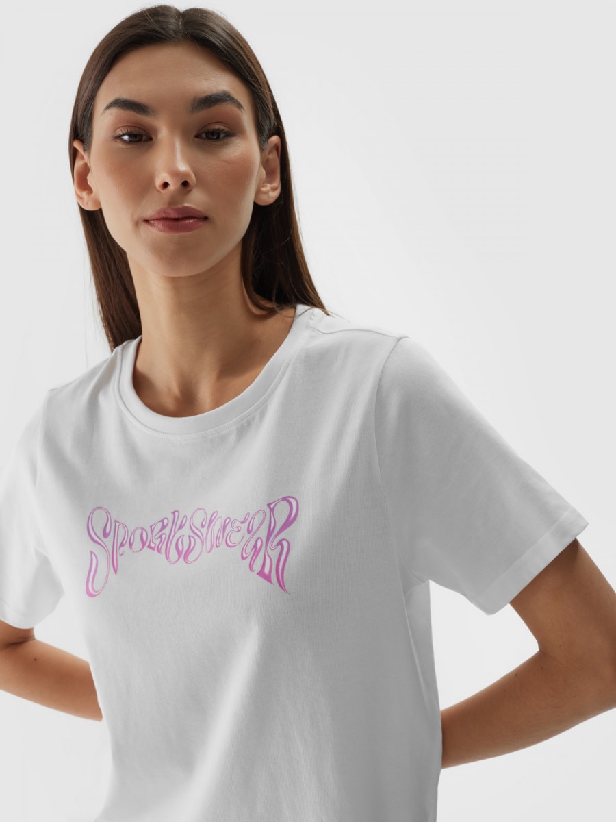 Damski t-shirt z nadrukiem 4F 4FWAW24TTSHF1703 - biały