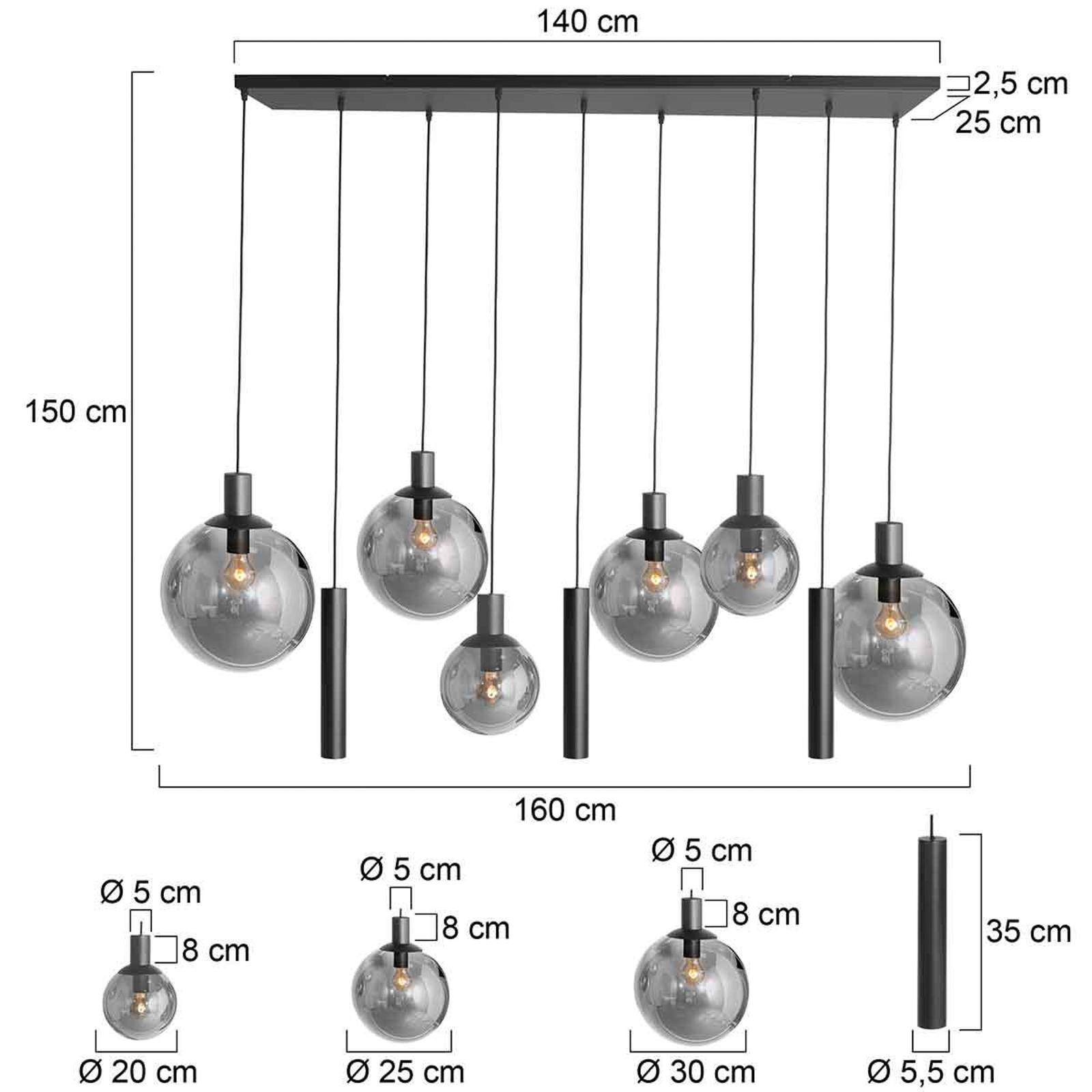 Steinhauer Lampa wisząca Bollique, czarna, 9-punktowa, szkło, metal
