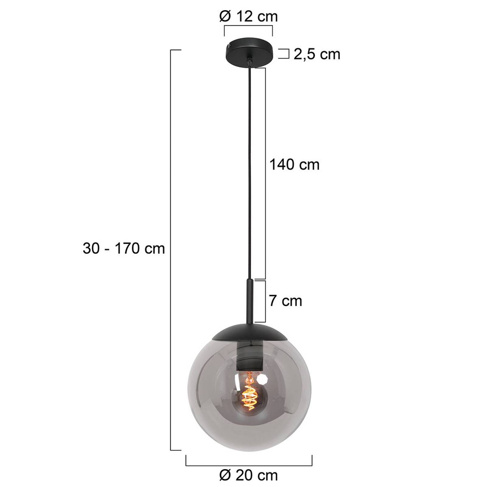 Steinhauer Lampa wisząca Bollique, czarna, Ø 20 cm, szklana, 1-punktowa, kula ziemska