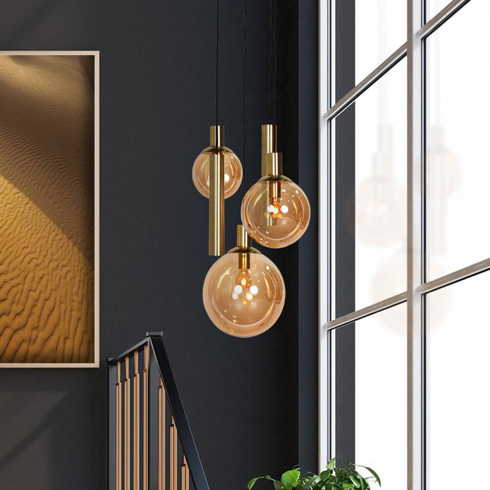 Steinhauer Lampa wisząca Bollique, 5-punktowa, okrągła, mosiądz, GU10 + E27