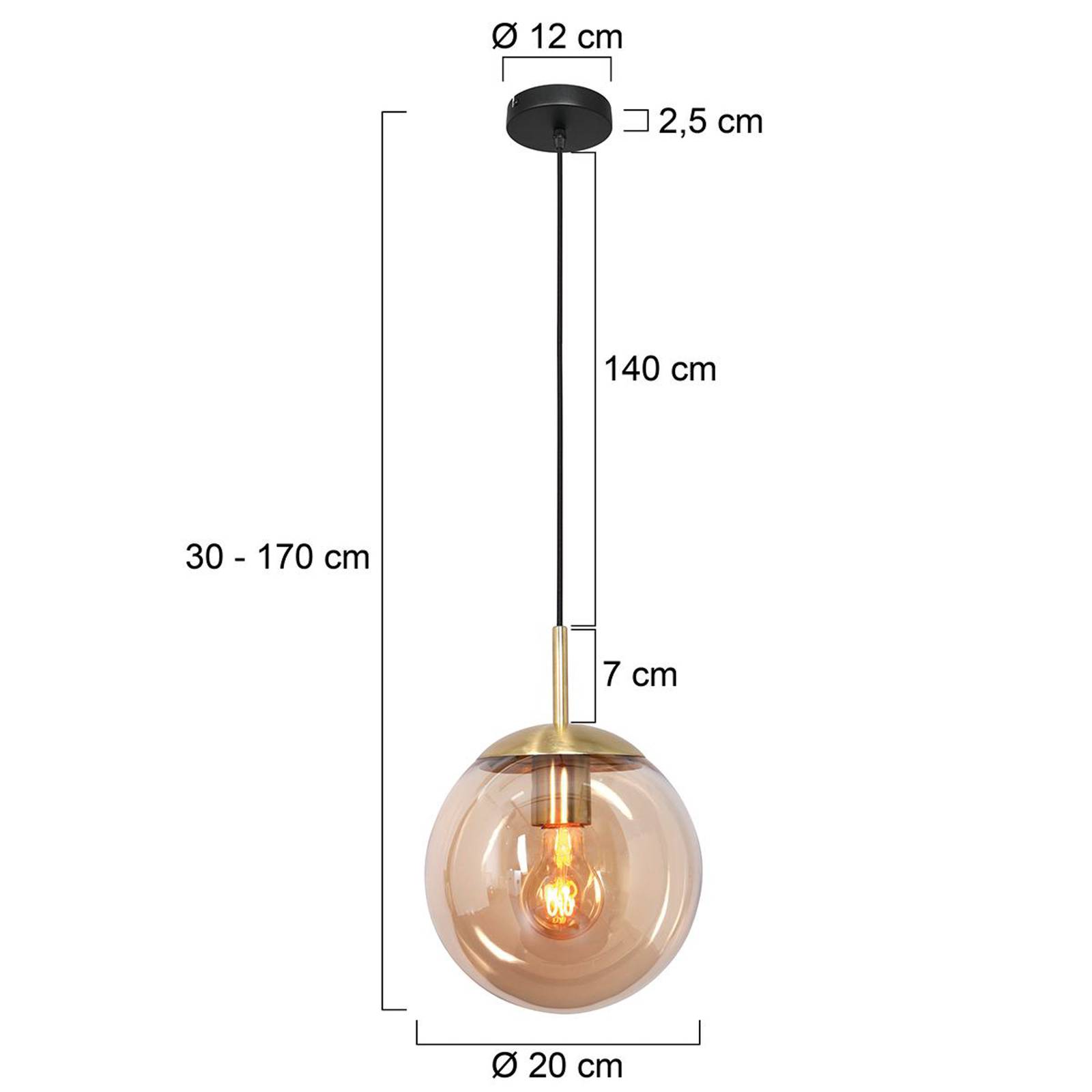 Steinhauer Lampa wisząca Bollique, mosiądz, Ø 20 cm, szkło, 1-punktowa, kula ziemska