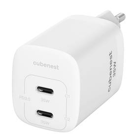 Ładowarka sieciowa CubeNest S2D1, PD 2xUSB-C, GaN, 35W (S2D1WT) Biała