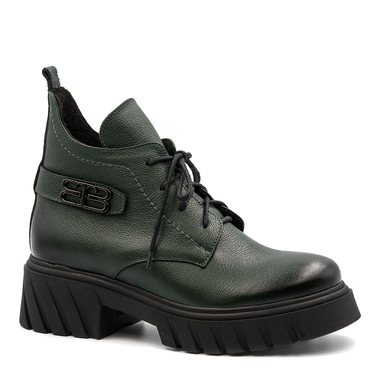 Zielone skórzane sznurowane botki LM60483 - Neścior