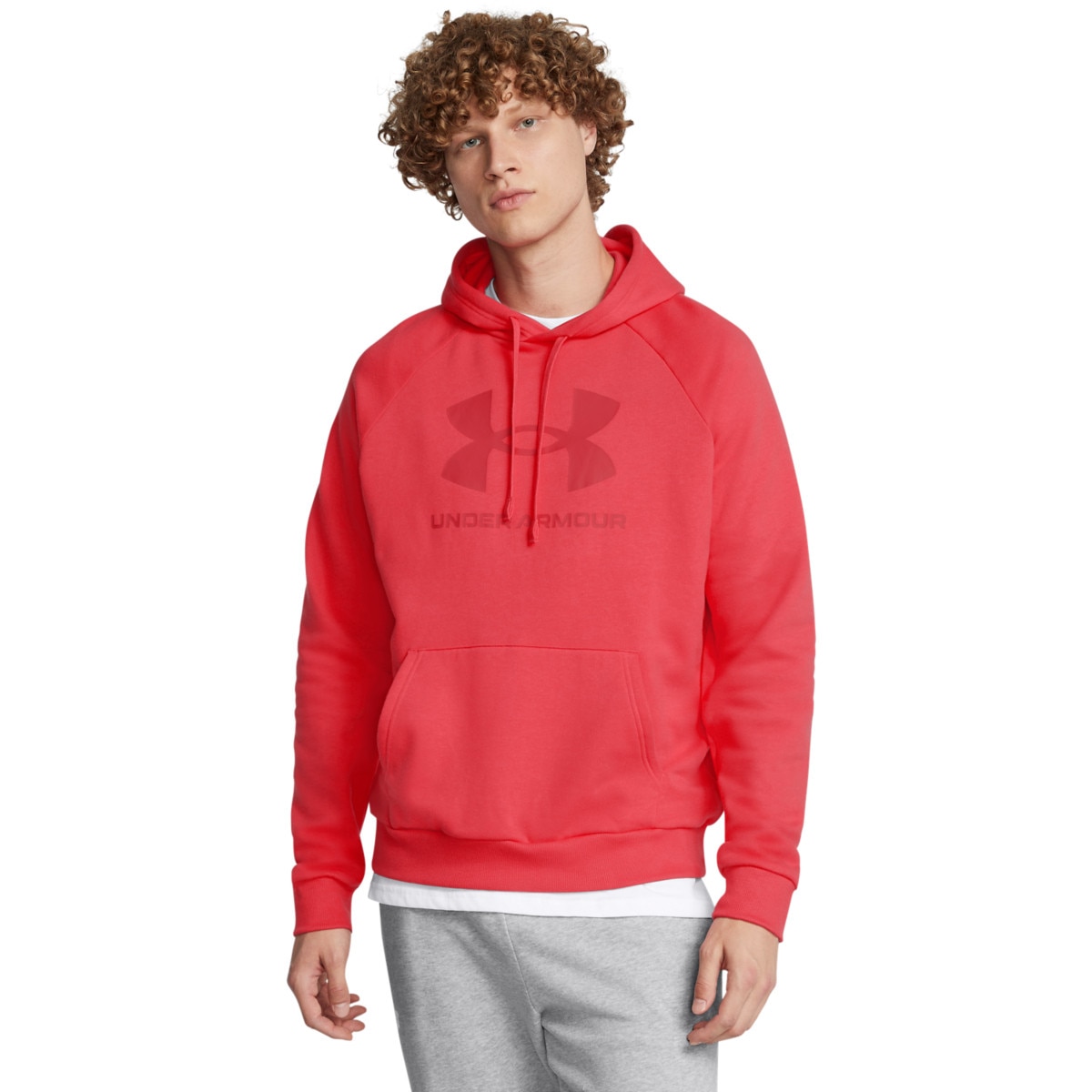 Męska bluza dresowa nierozpinana z kapturem Under Armour UA Rival Fleece Logo HD - czerwona - UNDER ARMOUR