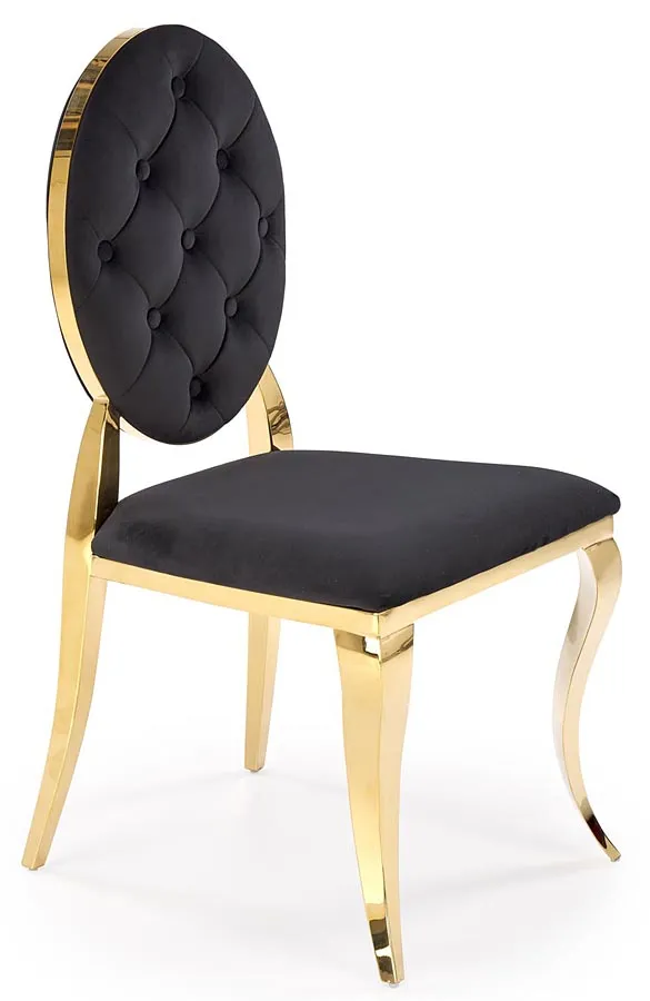 Pikowane krzesło ludwik w stylu glamour czarny + złoty N9-S46