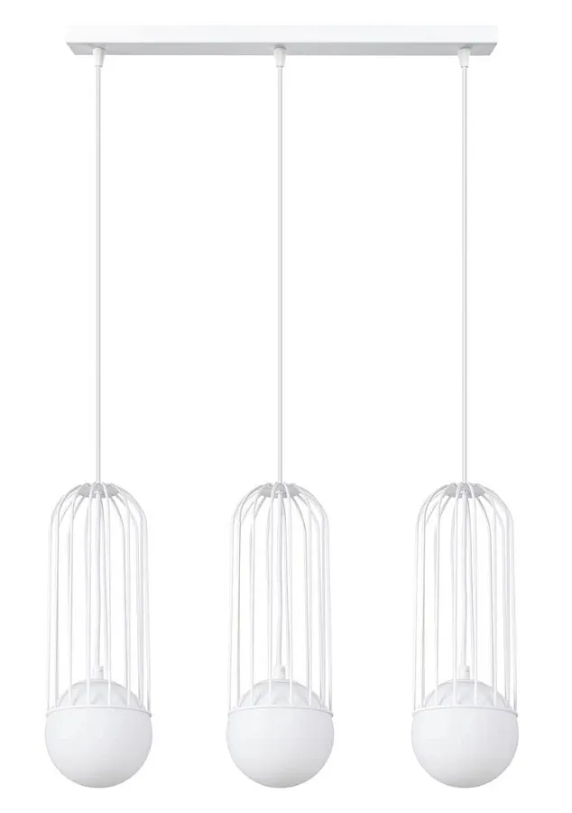 Biała lampa wisząca na listwie 3 druciane zwisy - 4X A607 G7-F35