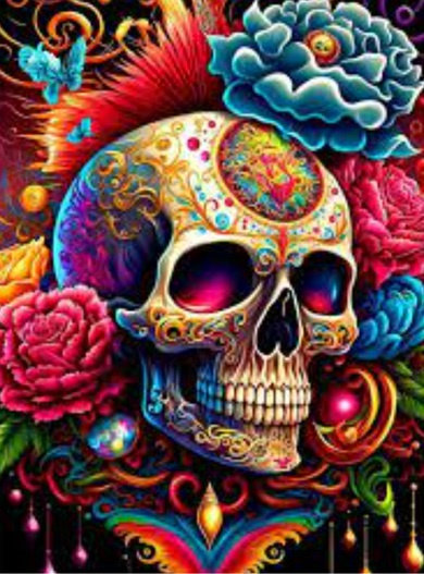 Diamentowa Mozaika Czaszka Kolorowa Z Kwiatami 30x40