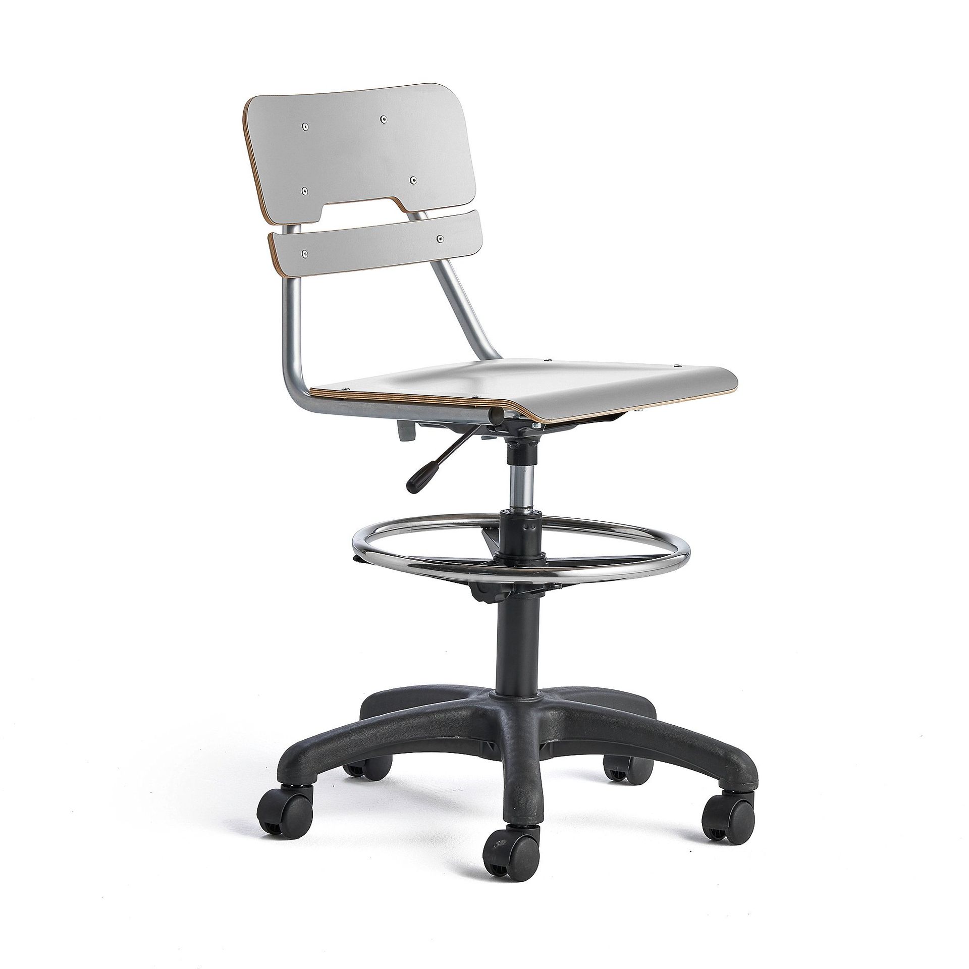 Krzesło z regulacją wysokości LEGERE, większe siedzisko, na kołach, W 530-720 mm, szary