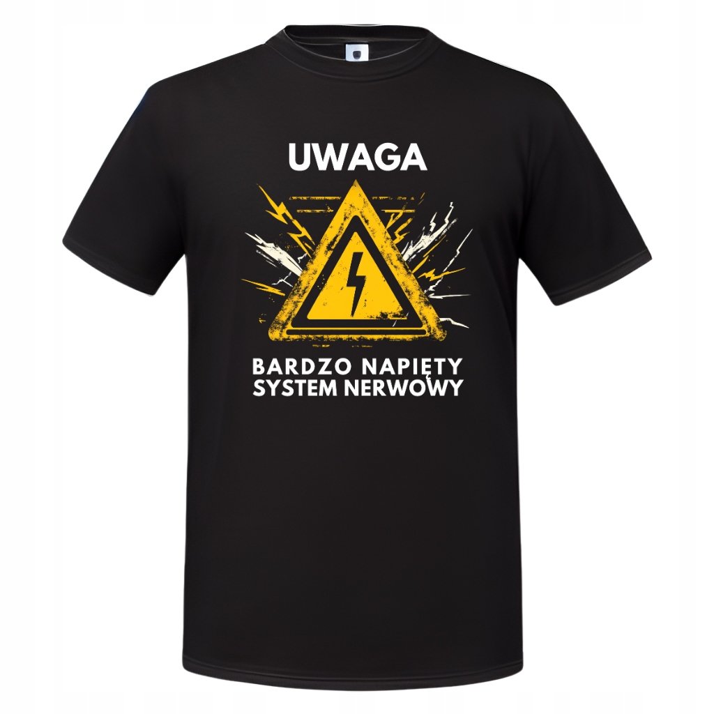 Koszulka męska Uwaga Bardzo Napięty System Nerwowy śmieszny prezent t-shirt