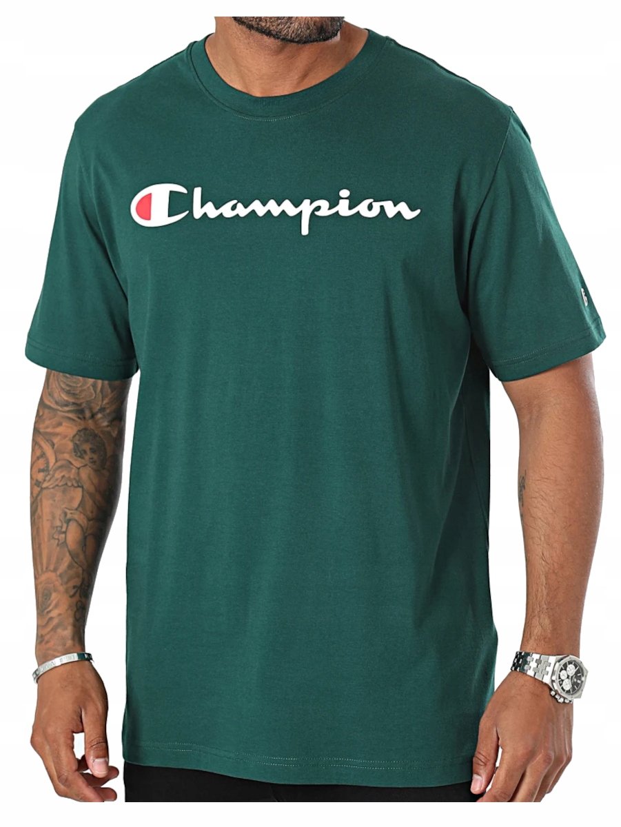 KOSZULKA męska CHAMPION 220256-GS502 t-shirt bawełniany zieleń L
