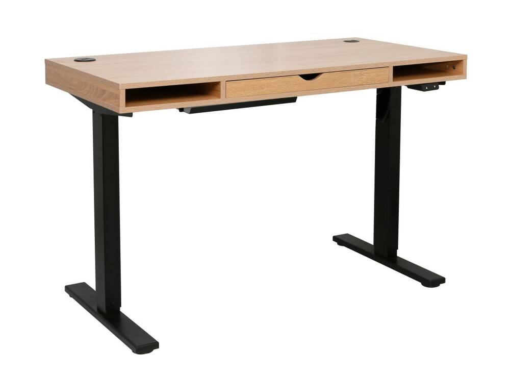 Biurko z podnoszonym blatem elektryczne AMPER dąb naturalny z czarnym stelażem