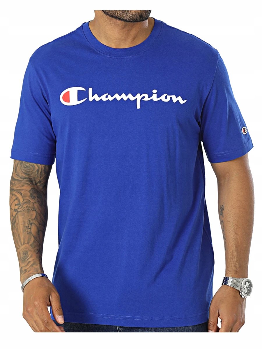 KOSZULKA męska CHAMPION 220256-BS008 t-shirt bawełniany niebieski S