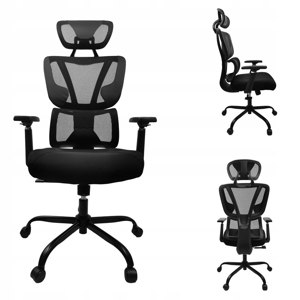 FOTEL BIUROWY PREMIUM ERGONOMICZNY OBROTOWY KRZESŁO REGULOWANY KG101 CZARNY